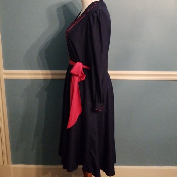 Vintage Charlotte Ford Blue Silk Dress M/L - Picture 3 of 5